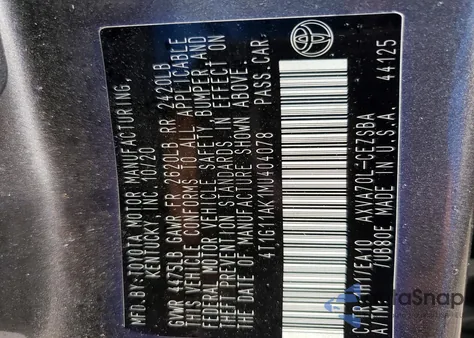 2021 Toyota Camry Se из США, поврежденный, VIN 4T1G11AK1MU404078